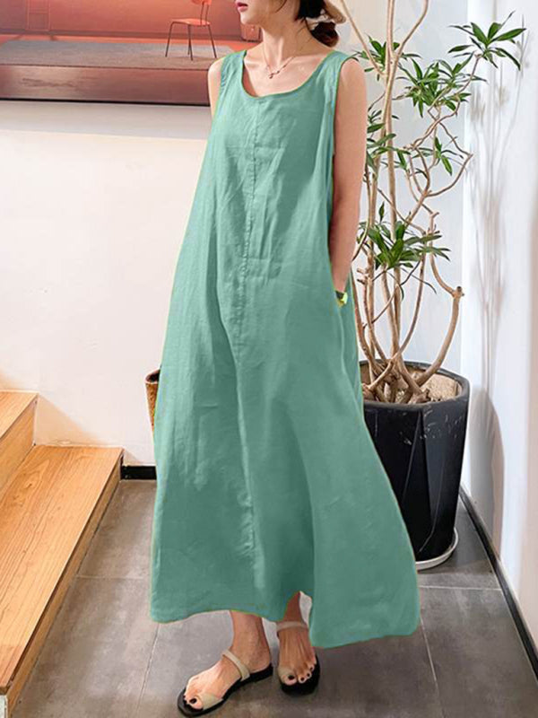 Kendall - Sleeveless Maxi Dress with Pockets and Round Neck