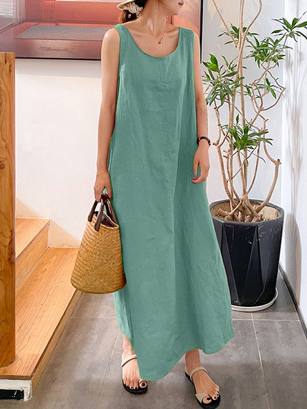 Kendall - Sleeveless Maxi Dress with Pockets and Round Neck