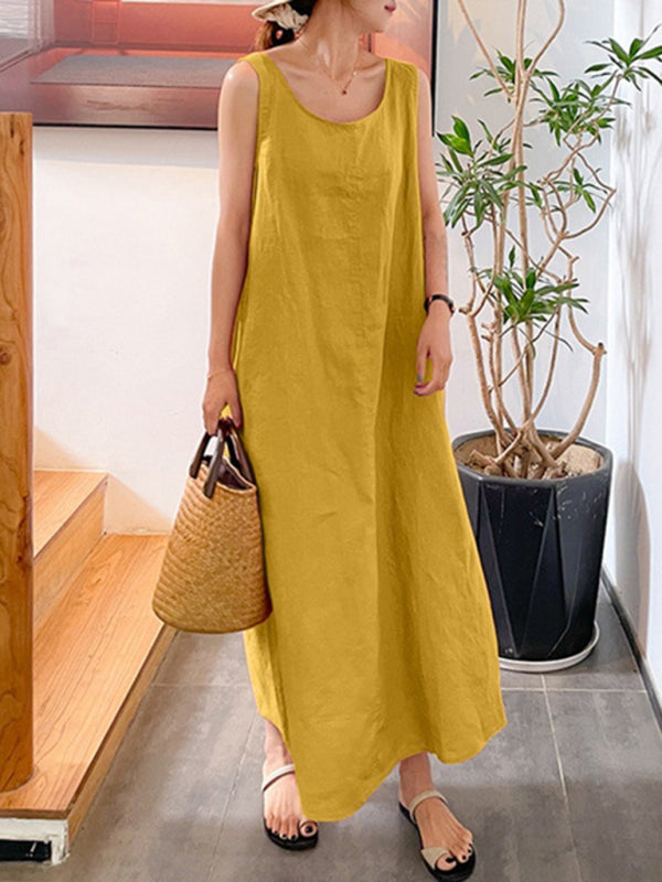 Kendall - Sleeveless Maxi Dress with Pockets and Round Neck