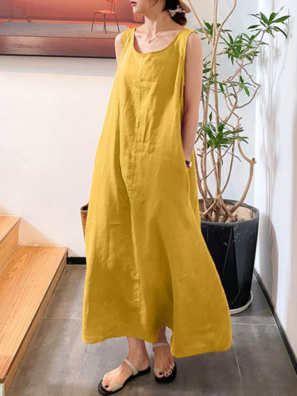 Kendall - Sleeveless Maxi Dress with Pockets and Round Neck