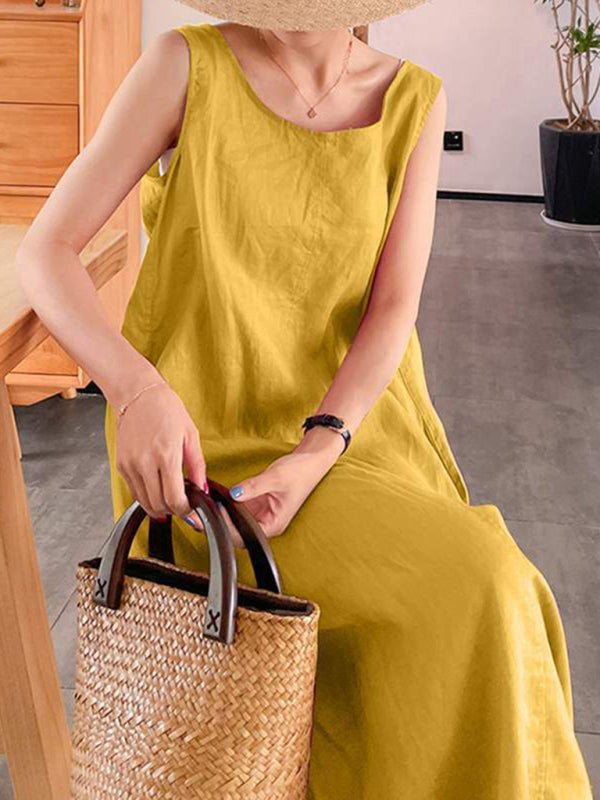 Kendall - Sleeveless Maxi Dress with Pockets and Round Neck