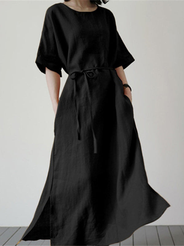 Nell - Loose Dress with Belt and Side Slit