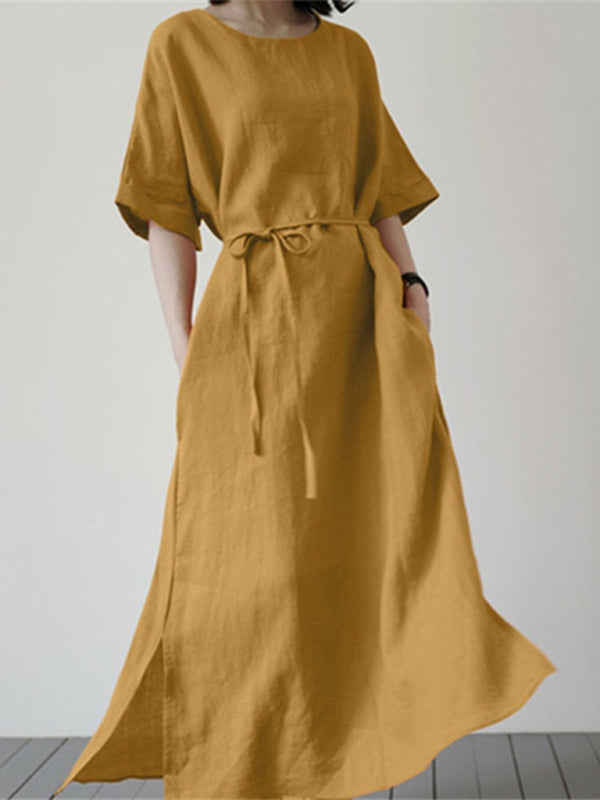 Nell - Loose Dress with Belt and Side Slit