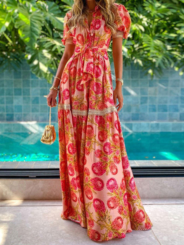 Ella – Bohemian Maxi Dress with Floral Print and Puff Sleeves