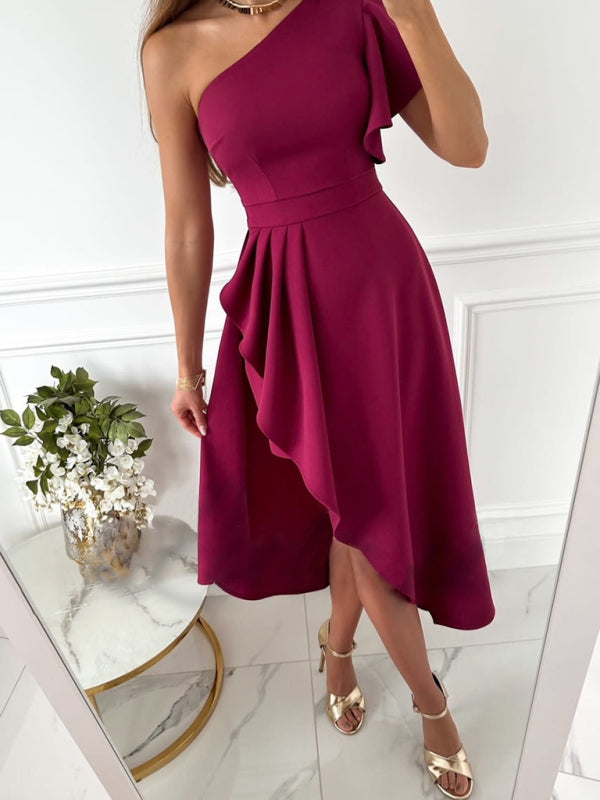 Gabriella - One-Shoulder Midi Dress with Ruffle Detail and Asymmetrical Hem