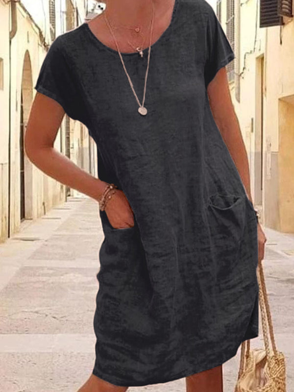 Livia - Loose Fit Linen-Feel Dress with Pockets