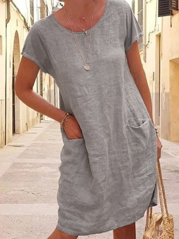 Livia - Loose Fit Linen-Feel Dress with Pockets