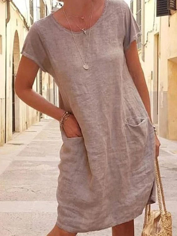 Livia - Loose Fit Linen-Feel Dress with Pockets