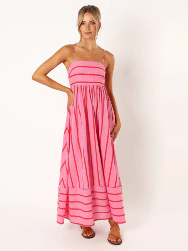 Jade - Striped Maxi Dress with Sleeveless Backless Design