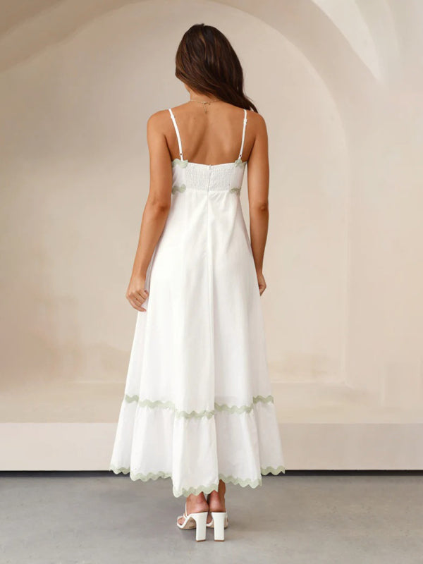 Capri - Wavy Trim Maxi Dress with Spaghetti Straps and A-line Silhouette