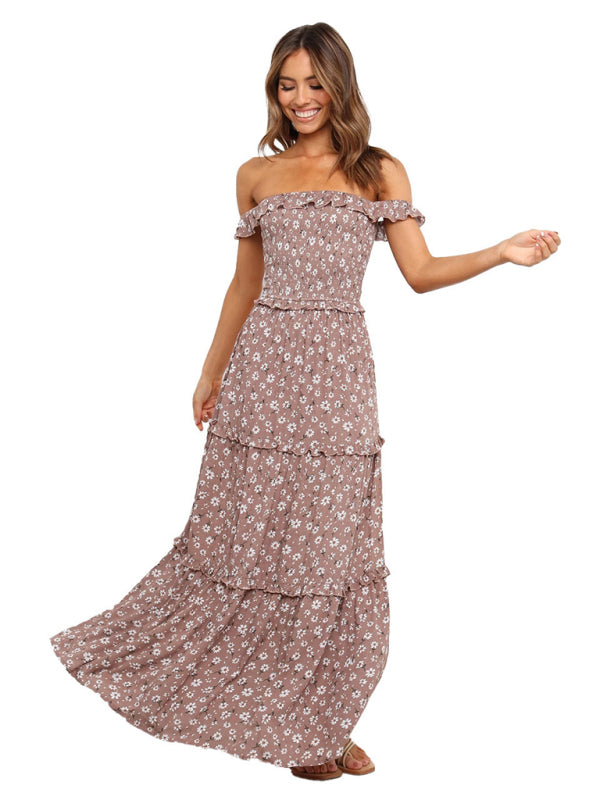 Wynne - Bust-Wrapped Maxi Dress with Off-Shoulder Floral Print