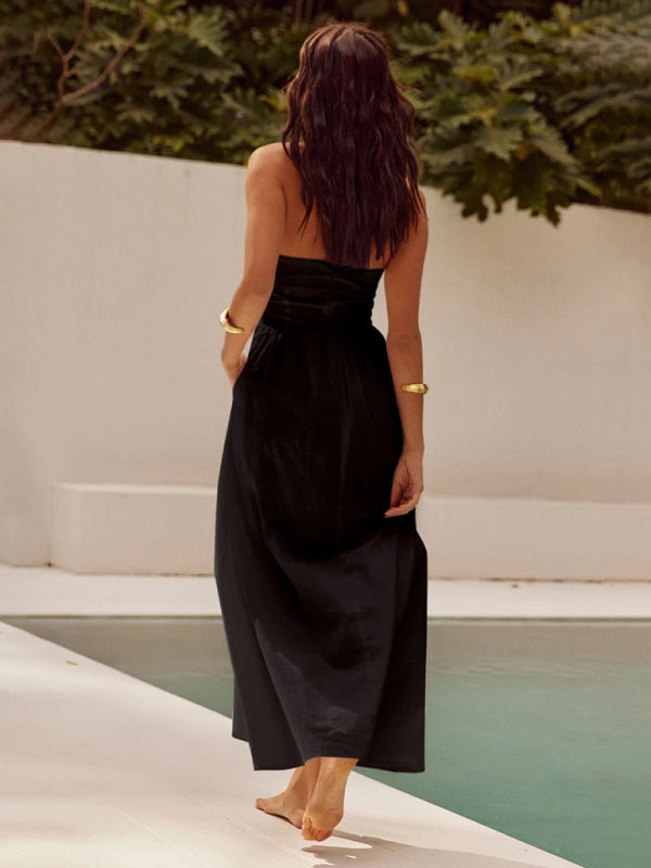 Nora - Halter Neck Maxi Dress with Wide Straps and Pockets