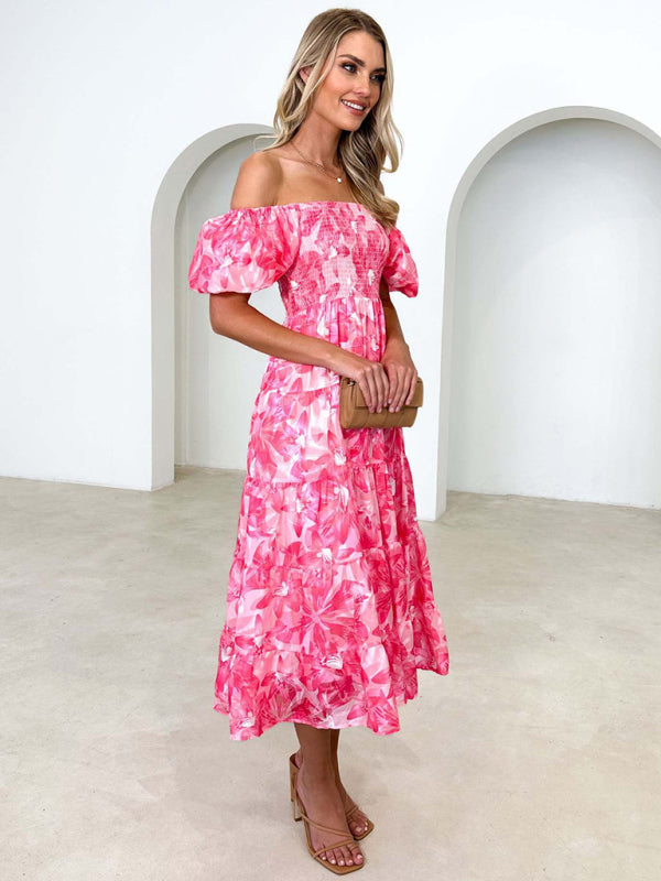 Bella - Off-Shoulder Maxi Dress with Smocked Bodice and Floral Print