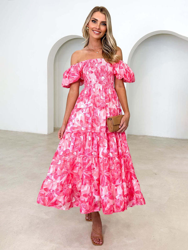 Bella - Off-Shoulder Maxi Dress with Smocked Bodice and Floral Print