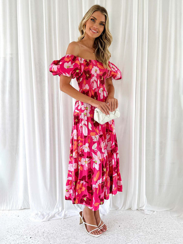 Bella - Off-Shoulder Maxi Dress with Smocked Bodice and Floral Print