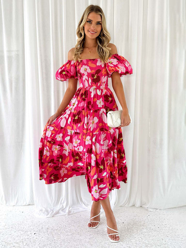 Bella - Off-Shoulder Maxi Dress with Smocked Bodice and Floral Print