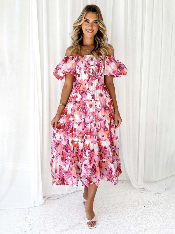 Bella - Off-Shoulder Maxi Dress with Smocked Bodice and Floral Print