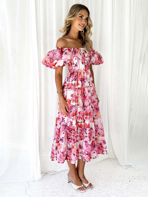 Bella - Off-Shoulder Maxi Dress with Smocked Bodice and Floral Print