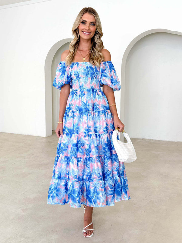 Bella - Off-Shoulder Maxi Dress with Smocked Bodice and Floral Print