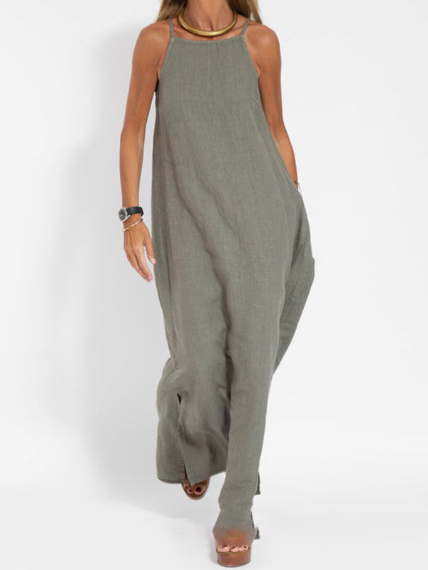 Eve - Halter Maxi Dress with Side Slit and Cotton Linen Blend