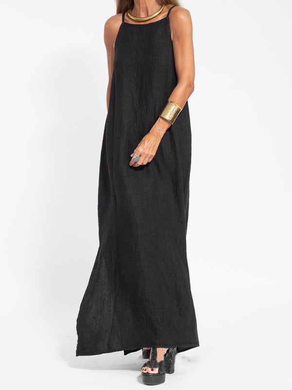 Eve - Halter Maxi Dress with Side Slit and Cotton Linen Blend