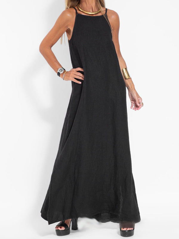 Eve - Halter Maxi Dress with Side Slit and Cotton Linen Blend