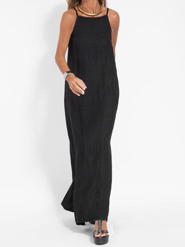 Eve - Halter Maxi Dress with Side Slit and Cotton Linen Blend