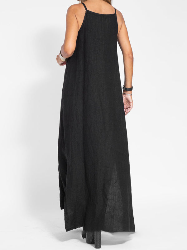 Eve - Halter Maxi Dress with Side Slit and Cotton Linen Blend