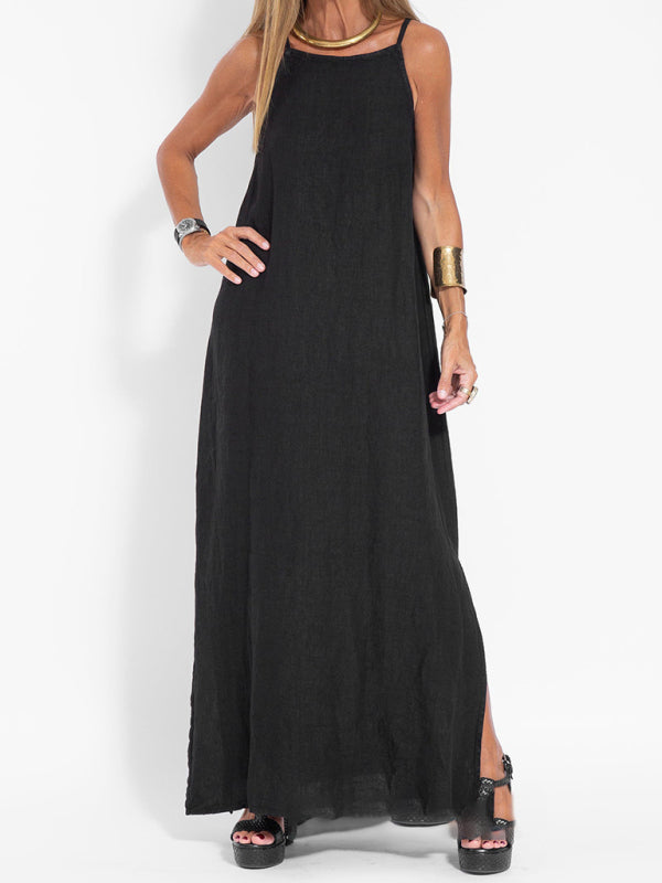 Eve - Halter Maxi Dress with Side Slit and Cotton Linen Blend