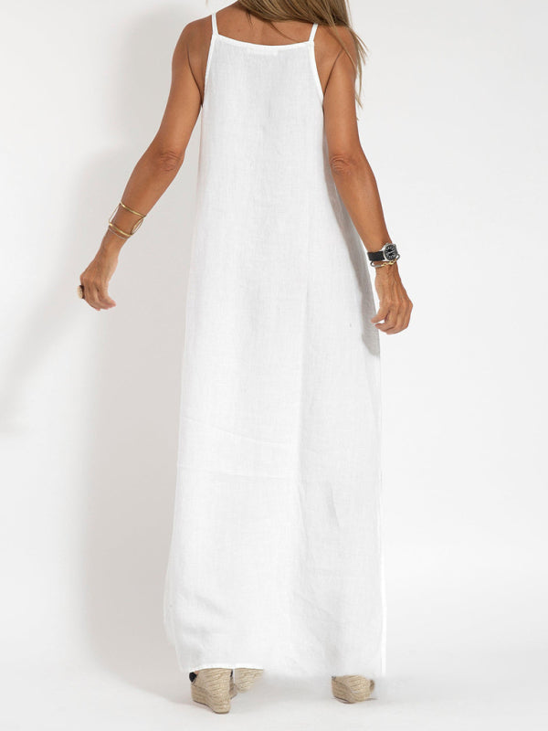 Eve - Halter Maxi Dress with Side Slit and Cotton Linen Blend