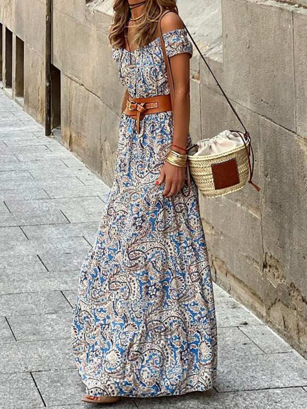 Matilda - Bohemian Maxi Dress with Paisley Print and Off-Shoulder Design