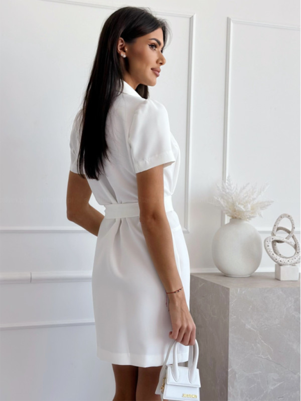 Eliza - Double-Breasted Knee-Length Dress with Suit Collar and Belted Waist