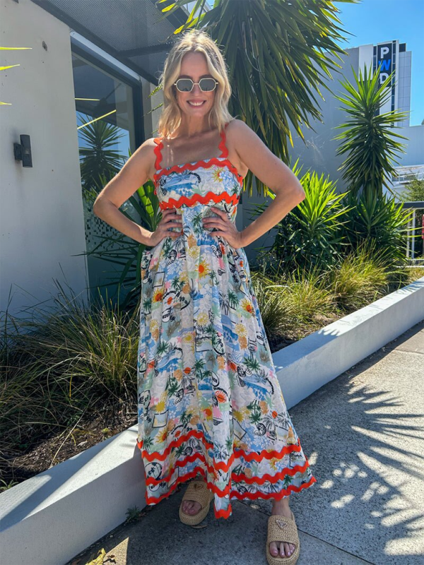 Sophie – Floral Print Maxi Dress with Scalloped Edge