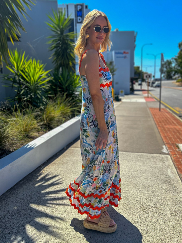 Sophie – Floral Print Maxi Dress with Scalloped Edge