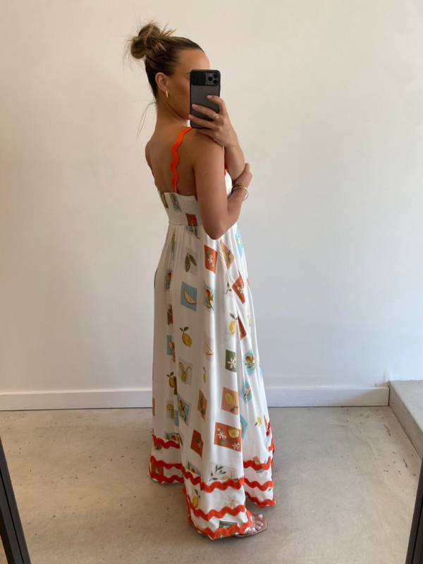 Sophie – Floral Print Maxi Dress with Scalloped Edge