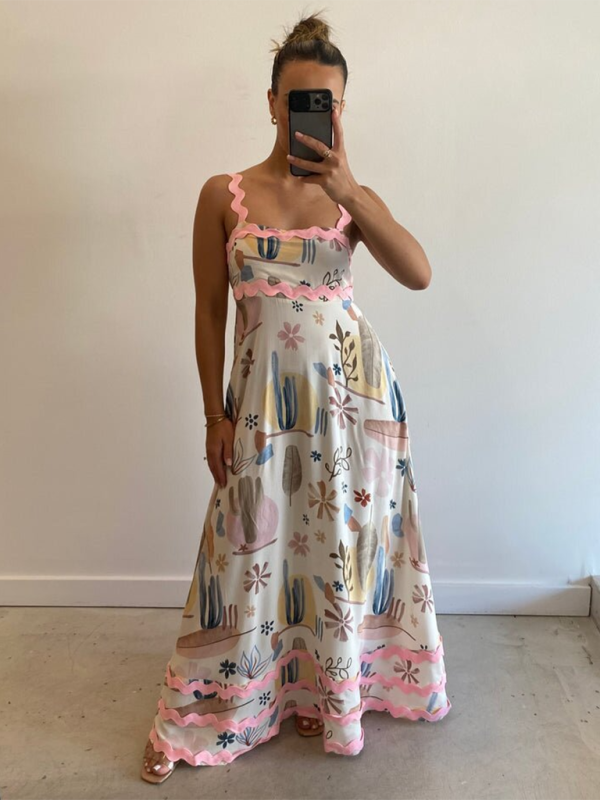 Sophie – Floral Print Maxi Dress with Scalloped Edge