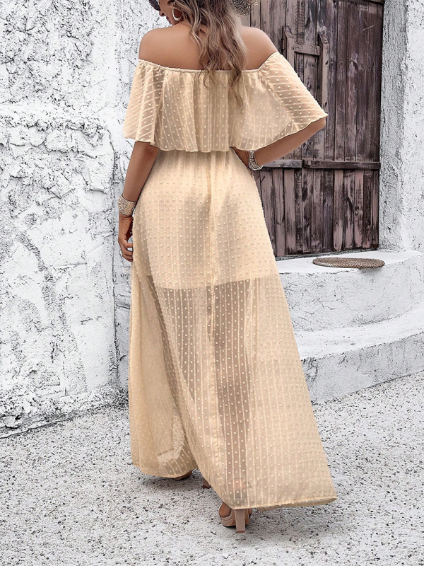 Mia - Off-Shoulder Maxi Dress with Polka Dot Print and High Slit