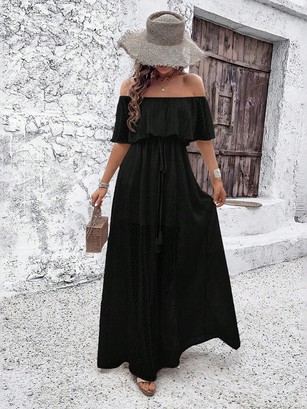 Mia - Off-Shoulder Maxi Dress with Polka Dot Print and High Slit