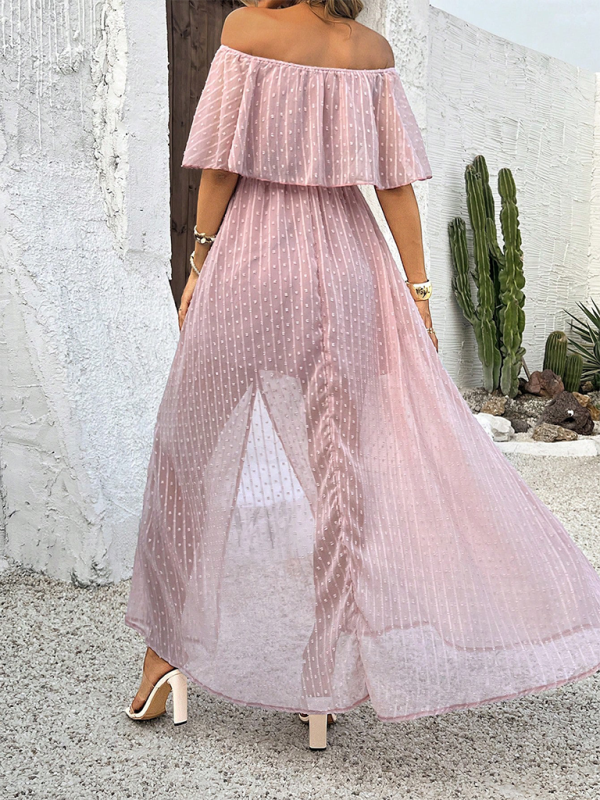 Mia - Off-Shoulder Maxi Dress with Polka Dot Print and High Slit