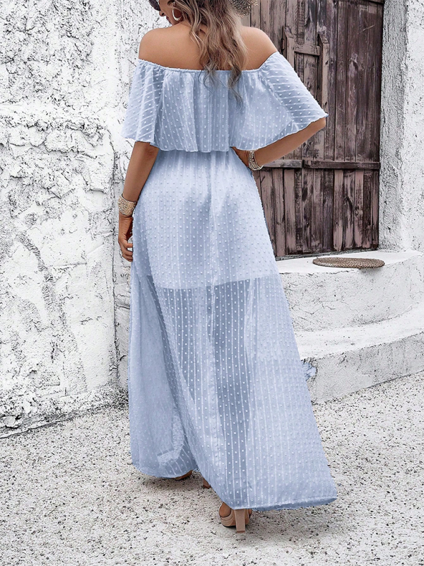 Mia - Off-Shoulder Maxi Dress with Polka Dot Print and High Slit