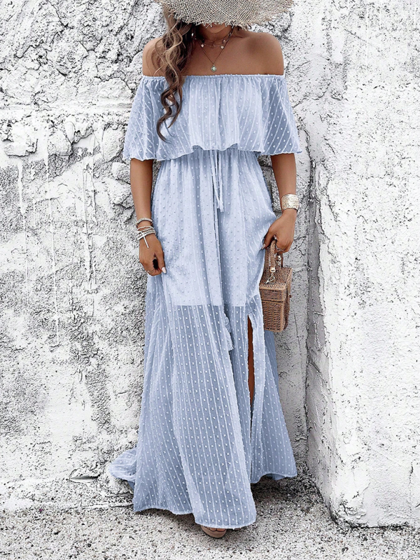 Mia - Off-Shoulder Maxi Dress with Polka Dot Print and High Slit