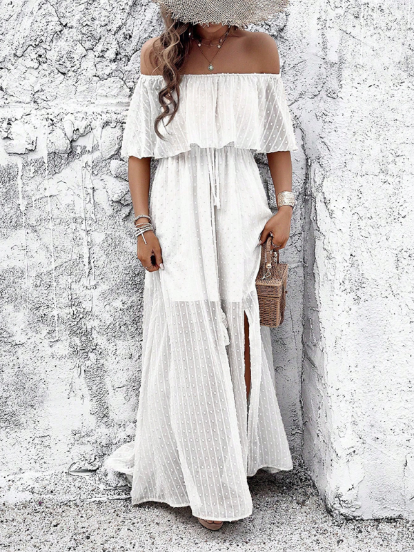 Mia - Off-Shoulder Maxi Dress with Polka Dot Print and High Slit