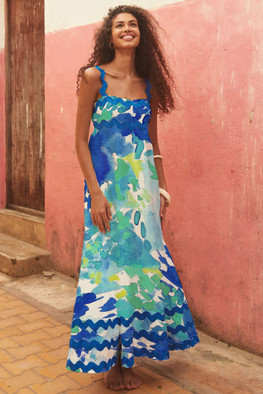 Ocean - Wave Pattern Midi Dress