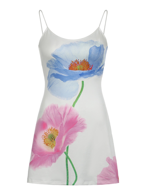 Indie - Floral Mini Dress with Spaghetti Straps and Fitted Silhouette