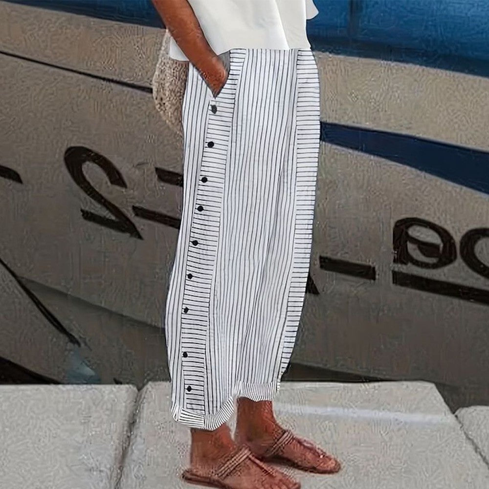 Karla - Striped Cotton Trousers