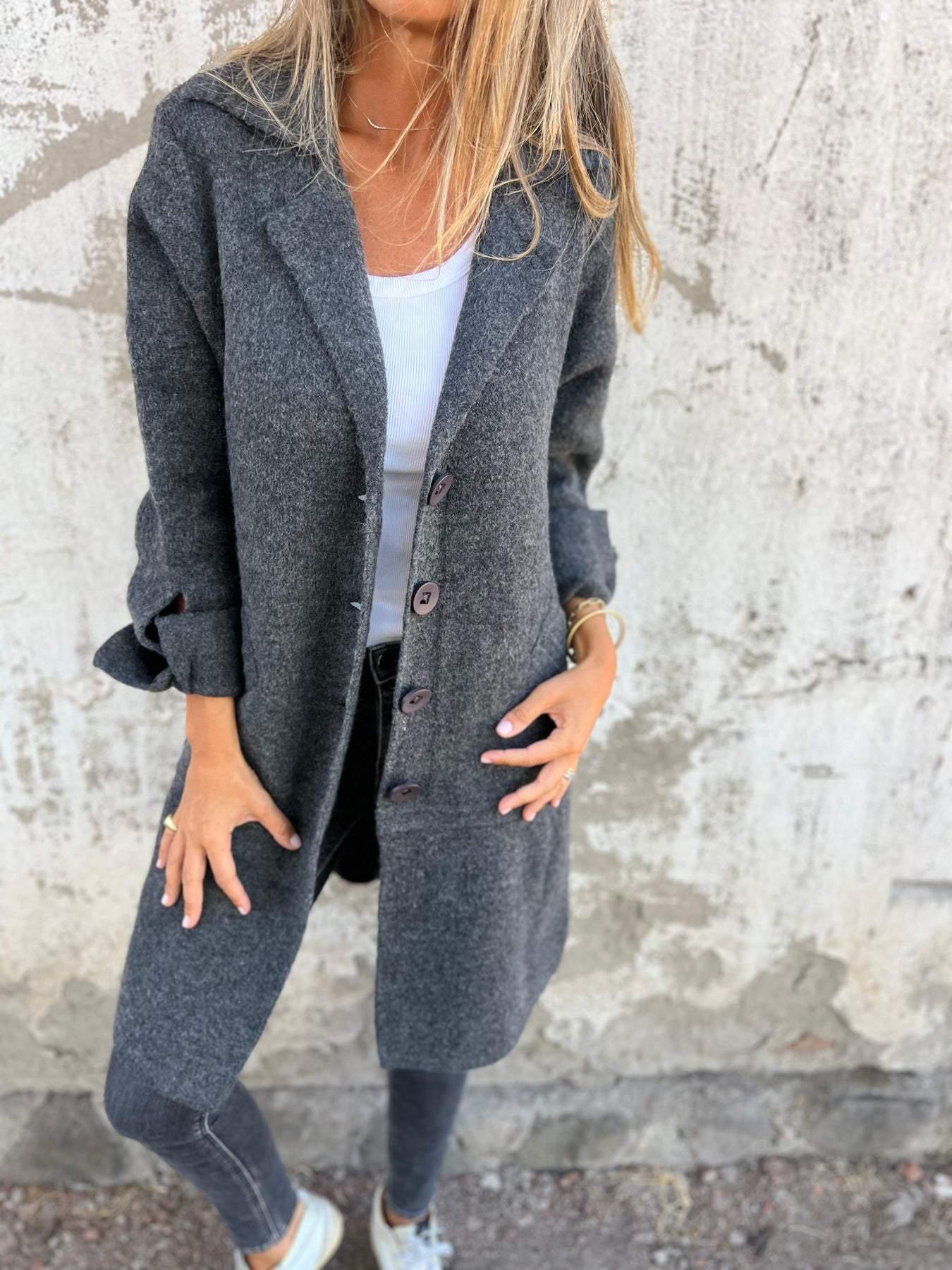 Darcie - Casual Long Coat with Notched Lapels