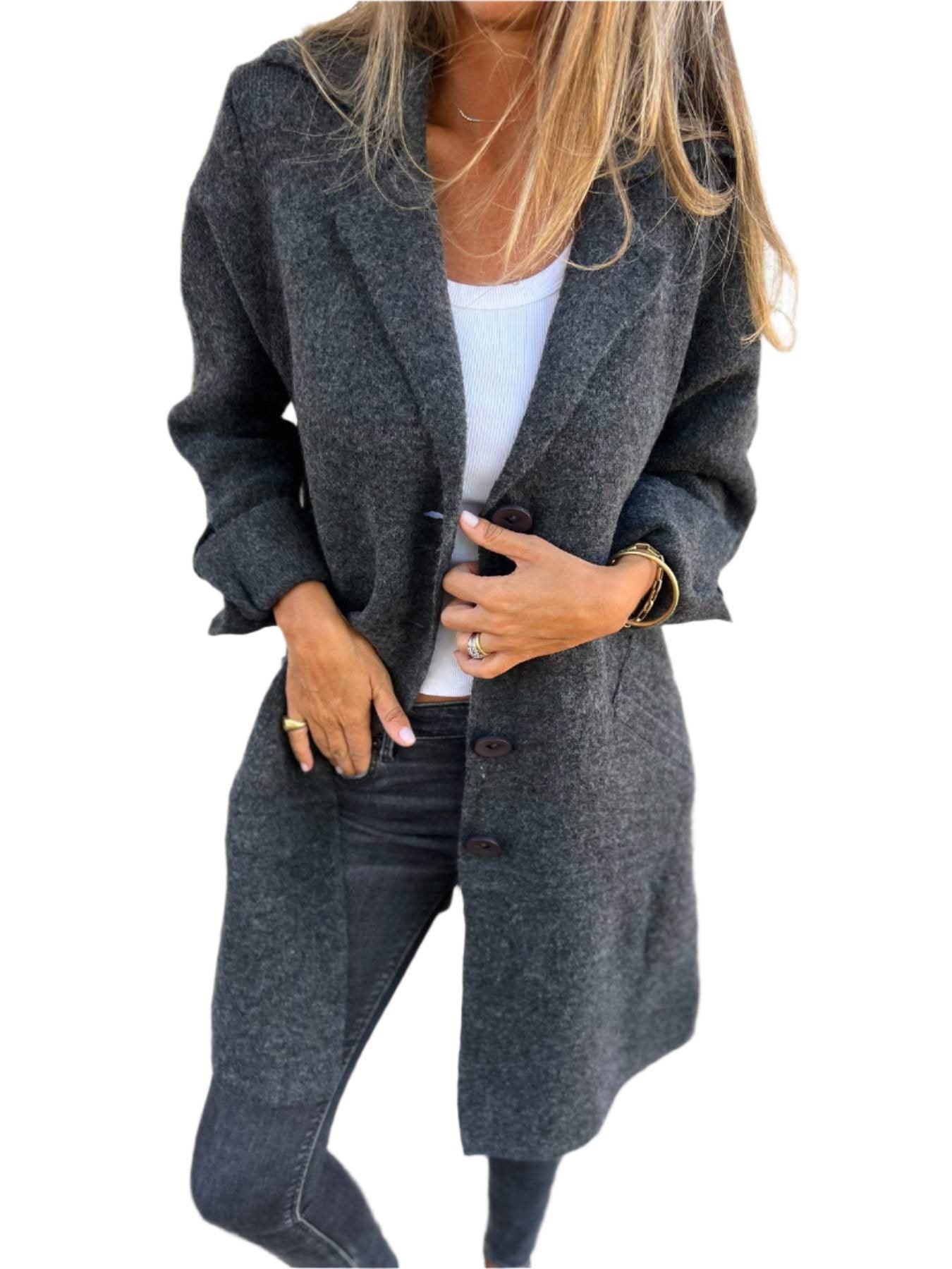 Darcie - Casual Long Coat with Notched Lapels