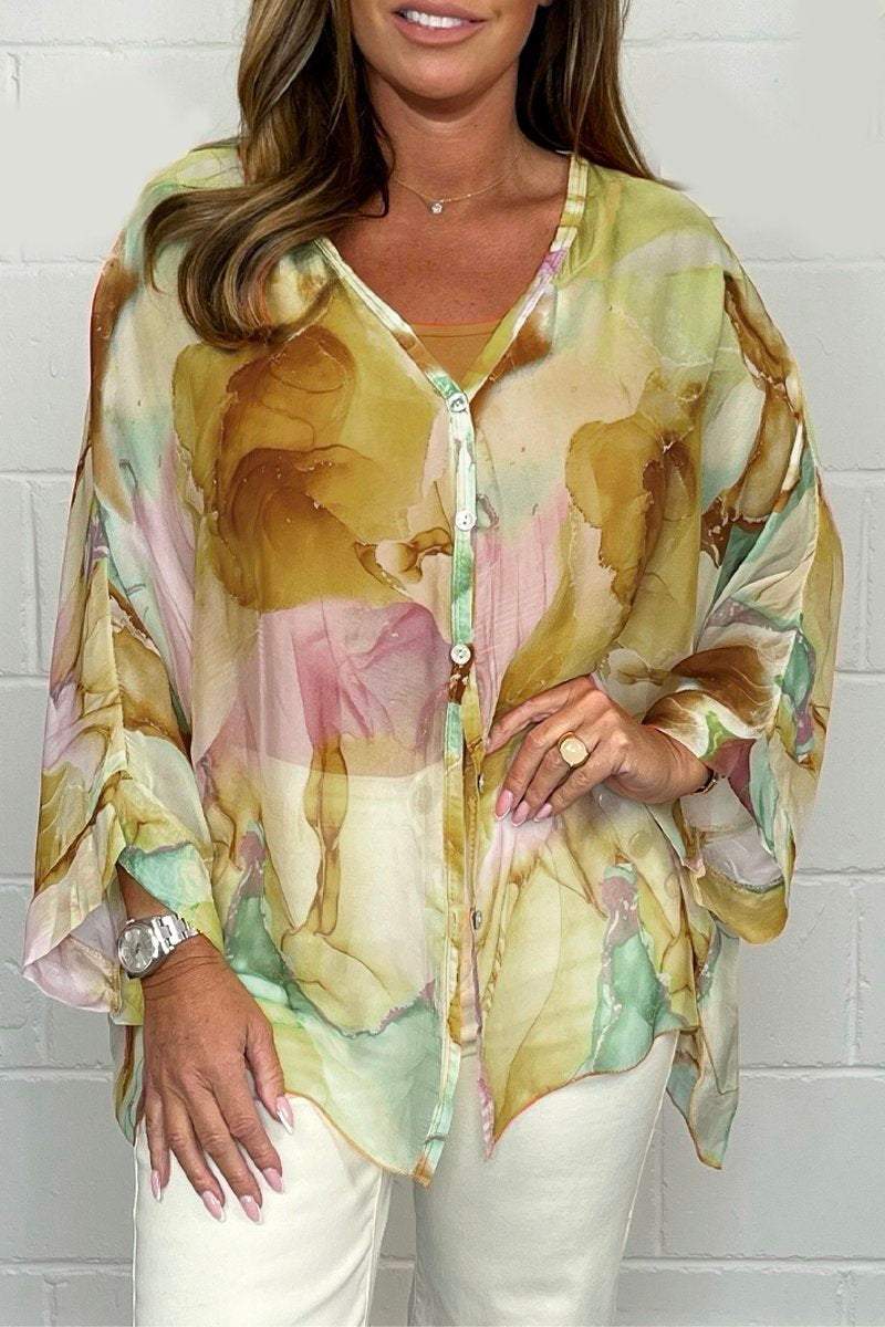 Liora - Floral Watercolor Blouse Elegant and Lightweight