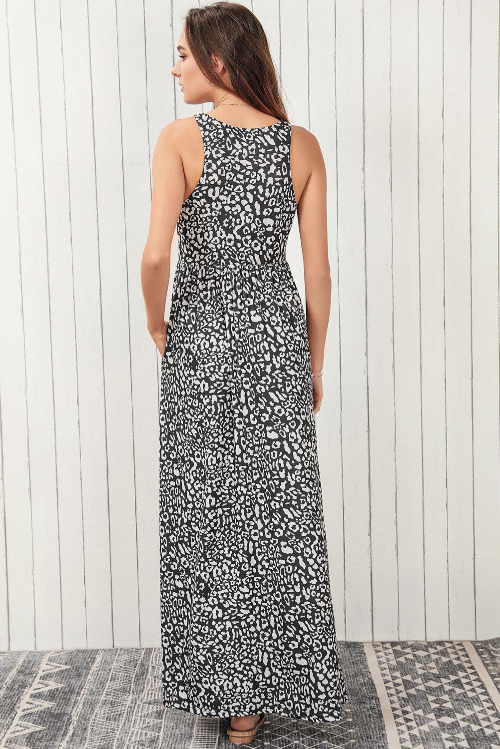 Teagan - Leopard Print Pocket Maxi Dress Sleeveless