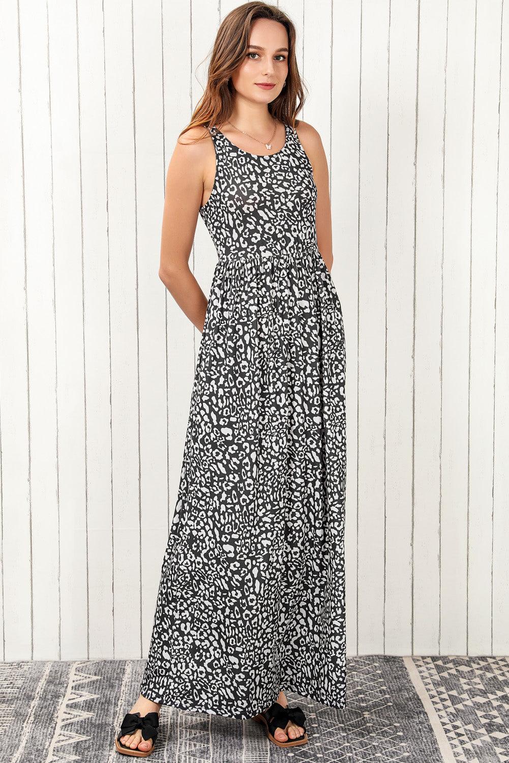 Teagan - Leopard Print Pocket Maxi Dress Sleeveless